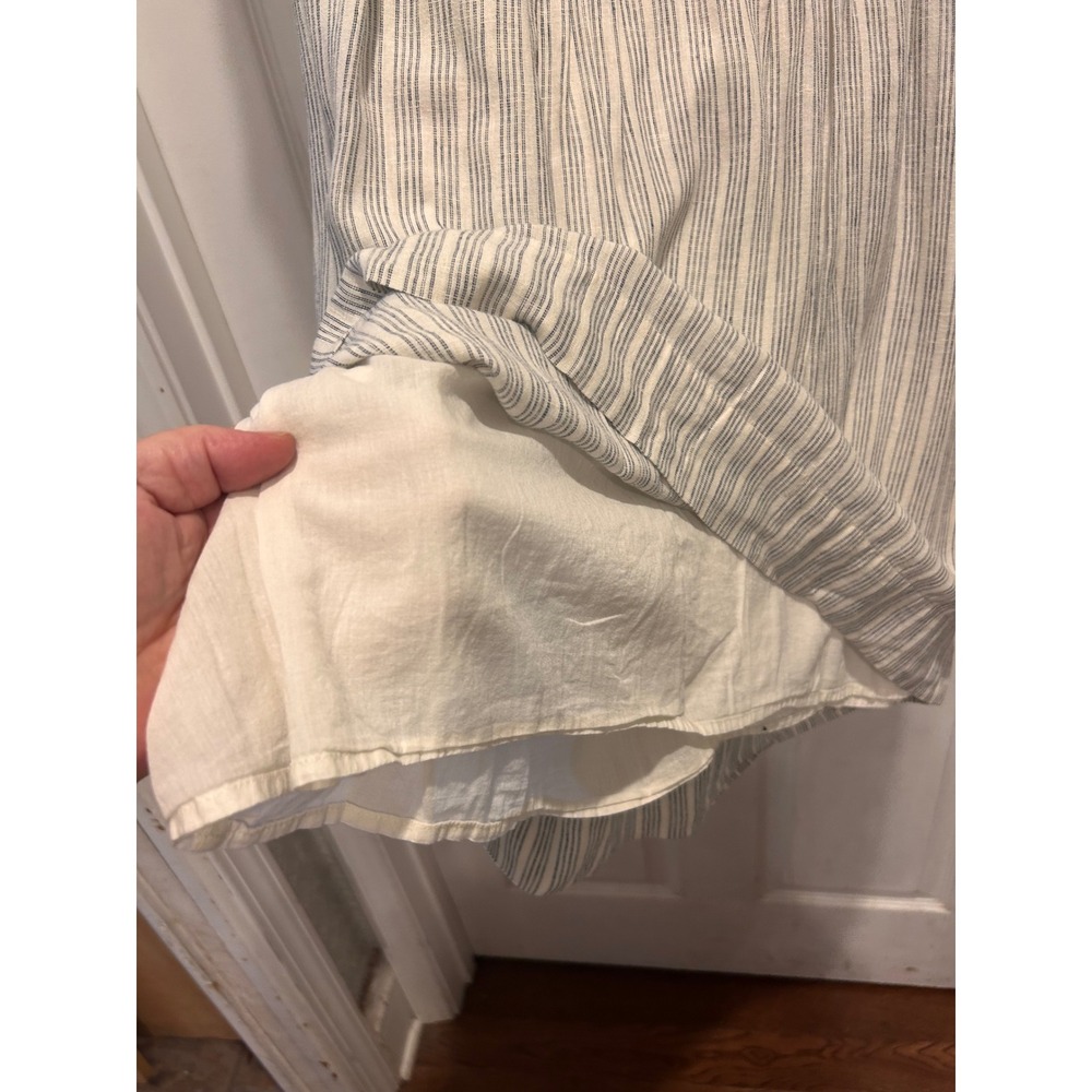 Faherty Gemina Womens Pintuck Dress M White Blue Striped Linen Blend Pocket - Picture 7 of 7